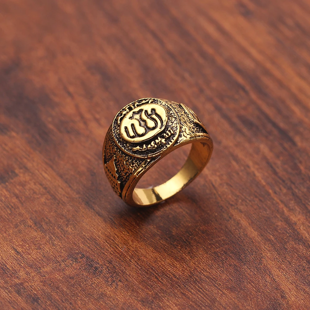 

Wholesale Personality Punk Muslim Rings For Men Antique Gothic Gold Color Islam Arabic Totem Allah Rings Muslim Gifts Jewelry