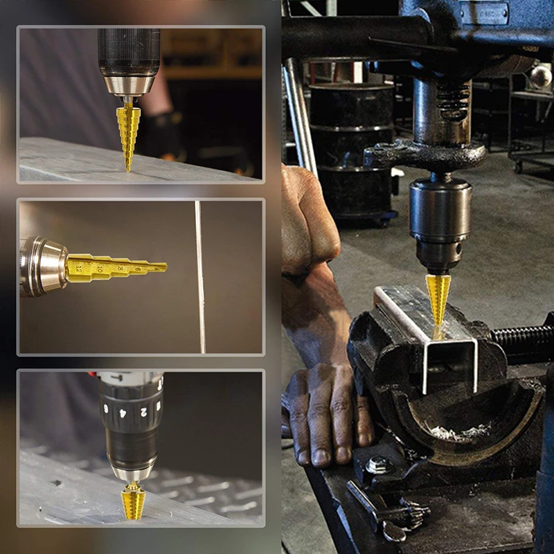 HSS Step Drill Bit 4-12mm 4-20mm 4-32mm 1/4'' Hex Shank Core Stepped Drill Cone Cutt Tools For Wood