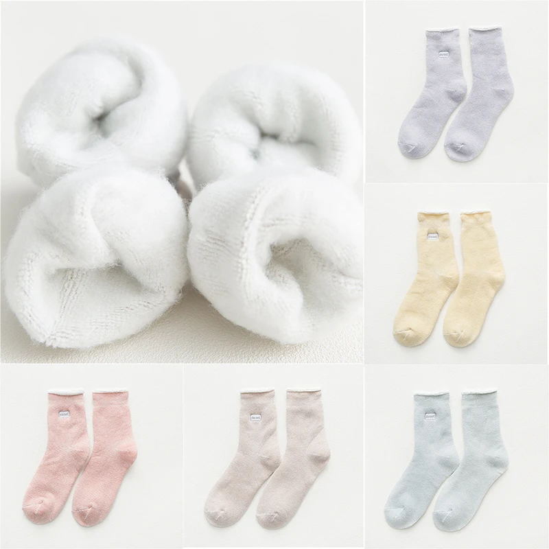 Теплые носки для женщин; бархатные, толстые, шерстяные, хлопковые, махровые Короткие носки; тапочки; женские повседневные Мягкие зимние носки; однотонные