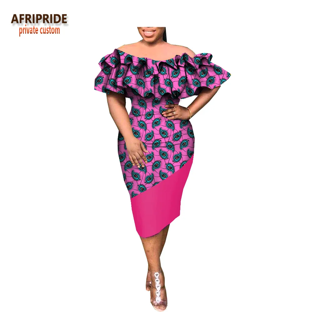 Весеннее платье для женщин AFRIPRIDE customzied с оборками рукавом slash шеи длиной до колена карандаш женское повседневное Хлопковое платье A1825020 - Цвет: 265-7