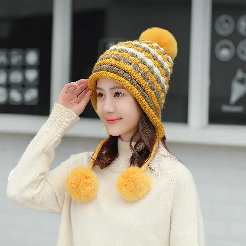 

DeePom Pompom Collars Sets For Women Velvet Thickening Set Knitted Hat With Scarf Windproof Ear Protection Keep Warm 2019 Winter
