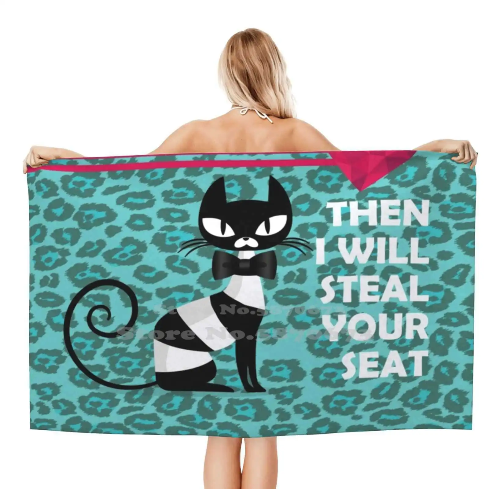 I Will Steal Your Heart Then Seat Cat Soft Comfortable Bath Shower Towel Love Kitty Theft Leopard |