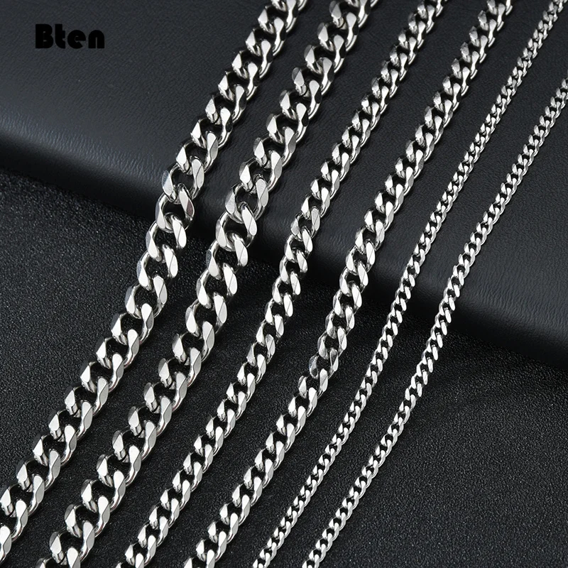 BTEN Curb Cuban Mens Necklace Chain Gold Black Silver Color Stainless Steel Necklaces for Men Fashion Jewelry 3/5/7/9/11mm