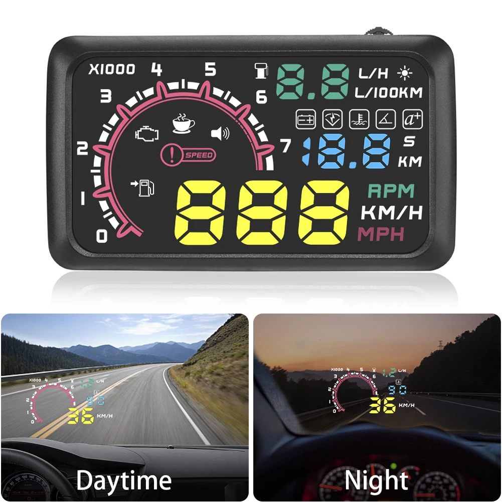 

5.5inch Car HUD Head Up Display OBD2 Scanner Speed Windscreen Projector Fuel Overspeed Warning Alarm Diagnostic Tool Hud Display