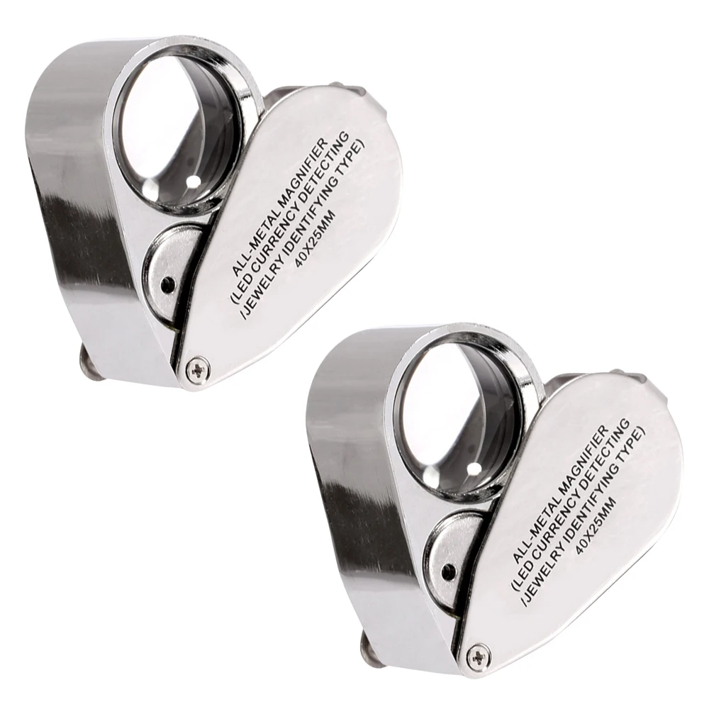 2 Pieces 40x LED Reading Magnifier 25mm Pocket Magnifier for Jewelry Coins and Stamps