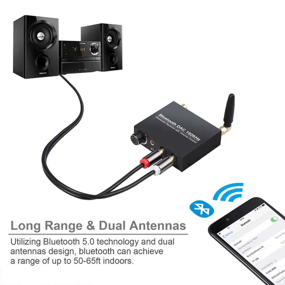 Neoteck 192Khz Bluetooth-Compatible DAC Digital to Analog Audio Converter Adapter Optical Coxial to RCA 3.5mm Jack Audio Adapter audio adapter audio converter adapter audio converter