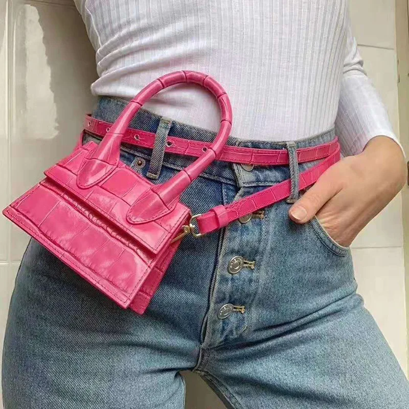 

Candy Color Crocodile pattern Portable Purses Belt Bags Luxury Brand Design Lady Tiny Waist Bags Girls Leather Hand bags