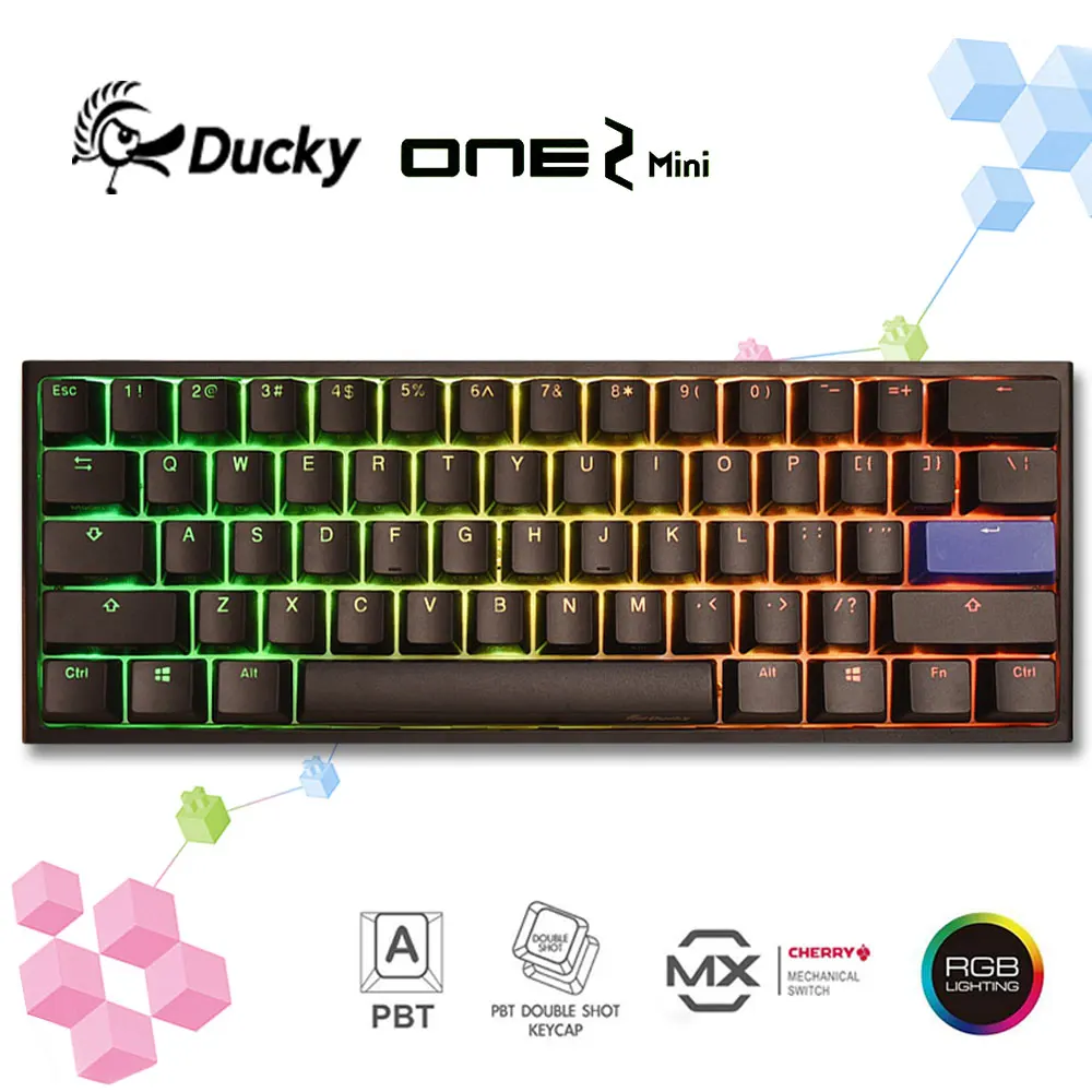 US $122.56 100 original Ducky One 2 Mini v2  Rat Year RGB LED 60 Double Shot PBT Mechanical Keyboard Cherry MX Switch  Version 2