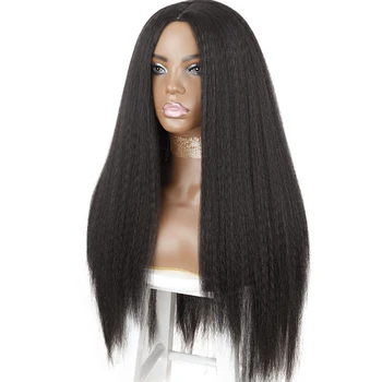 

MERISI HAIR Kinky Straight Long Wig Hair Wigs Yaki Wig For African American Women Middle Part Synthetic Yaki Straight Wig 30Inch