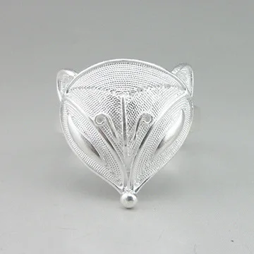 

100% 999 pure silver original handmade silver fox ring women's