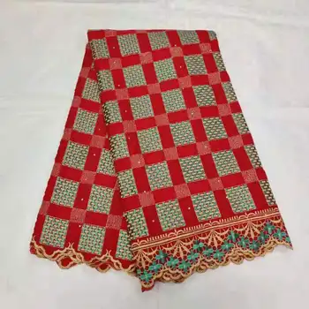 

African bazin riche fabric with brode Latest fashion embroidery bazin lace fabric with net lace 5 yards