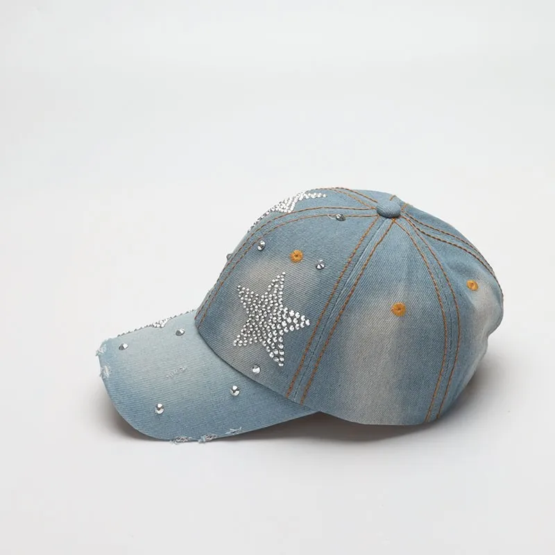 COKK Denim Baseball Cap Women Summer Fall Sunshade Fashion Star Shinning Cap Female Hat Casual Adjustable Snapback Gorro 4