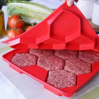 

Burger Master 8-In-1 Burger Press And Freezer Container 5-Hole Square Meatloaf Silicone Mold Kitchen Tools
