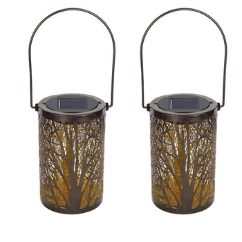 

2PCS Solar Lantern Outdoor Lights Outdoor Hanging Garden Lights Cylindrical Night Light Tree Lanterns Projection Lamp