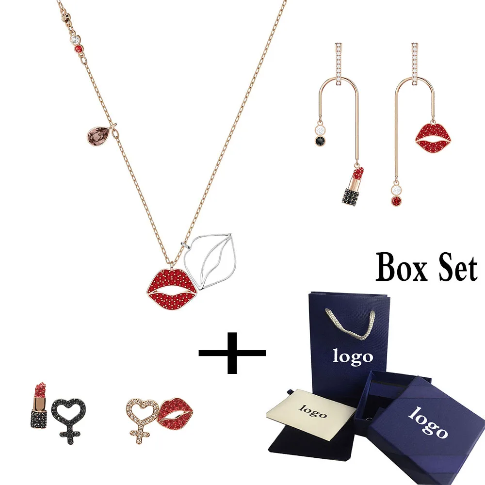 

2019 High Quality Minimalist New MINE Necklace Set With Fresh And Romantic Glamour Lips And Lipstick Female Fashion Necklace Set