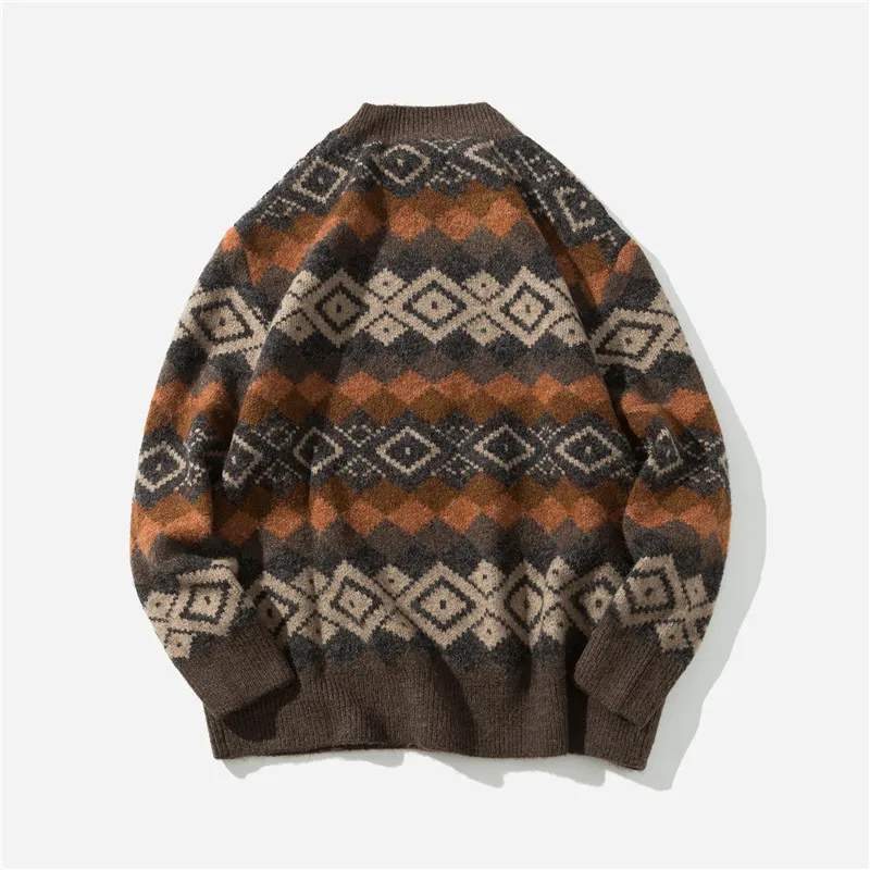 Pullover Sweater Men 2019 Autumn Winter Geometric Print Sweaters Loose Vintage Pull Homme Sweater Men Tide Casual Japanese Tops