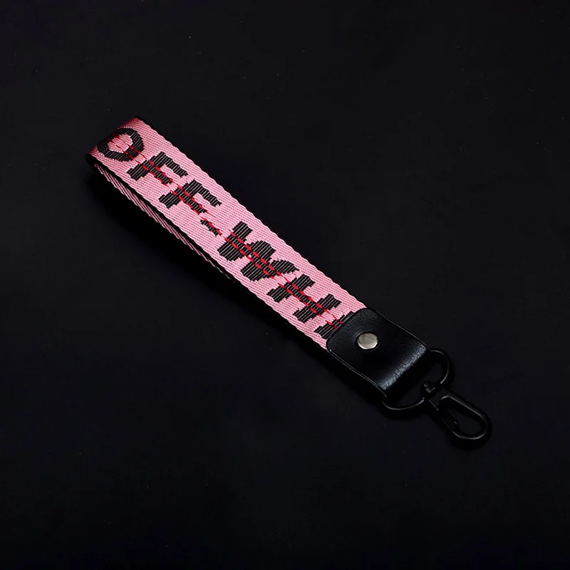 Pink short A Off White брелок Плетеный для женщин и мужчин лента чехол для телефона ремешок брелок автомобильный брелок-кошелек сумка подвеска брелок llaveros - Color: Pink short A