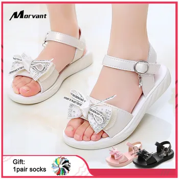 

Kids Sandals Cute Princess Girls Sandals Delicate bow decoration Girl Shoes PU leather Non-slip Children's Sandal