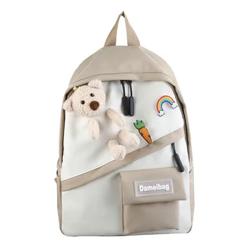 

New School Bag For Teenager Girls 2020 Nylon Cute Student Shoulder Bags with Pendant Multi Pocket Travel Rucksacks Women Bookbag