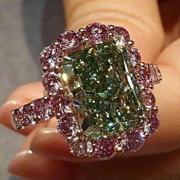 

Vintage Square Big Rings For Women Green Pink Crystal Ring Female Luxury Geometry Zircon Rings Ladies Engagement Ring Femme Gift