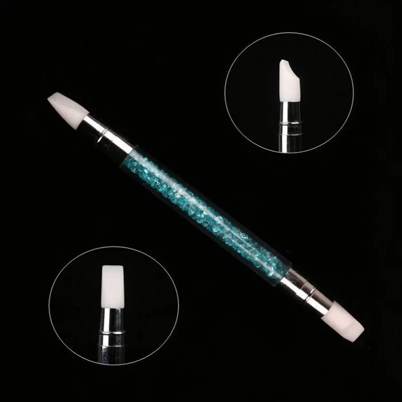 Двойные головки силиконовые 1 шт. 2 способа инструменты для маникюра ручка Стразы акриловая ручка для выбивания резьбы ремесло Полировка Инструмент для маникюра - Цвет: Sky blue