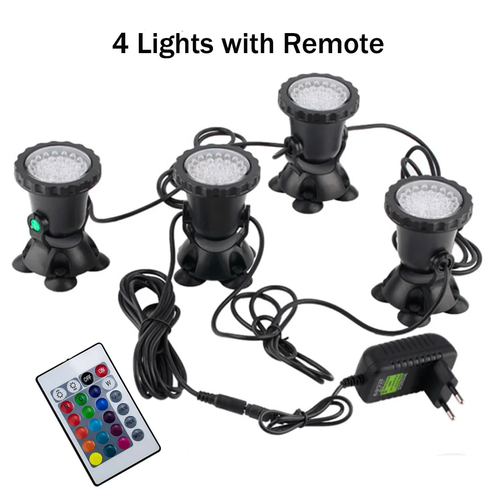 1Set 36 LED Underwater Spotlight IP68 Waterproof LED Lamp with Remote Control for Garden Aquarium Landscape Tank Fountains Pond underwater led Underwater Lights