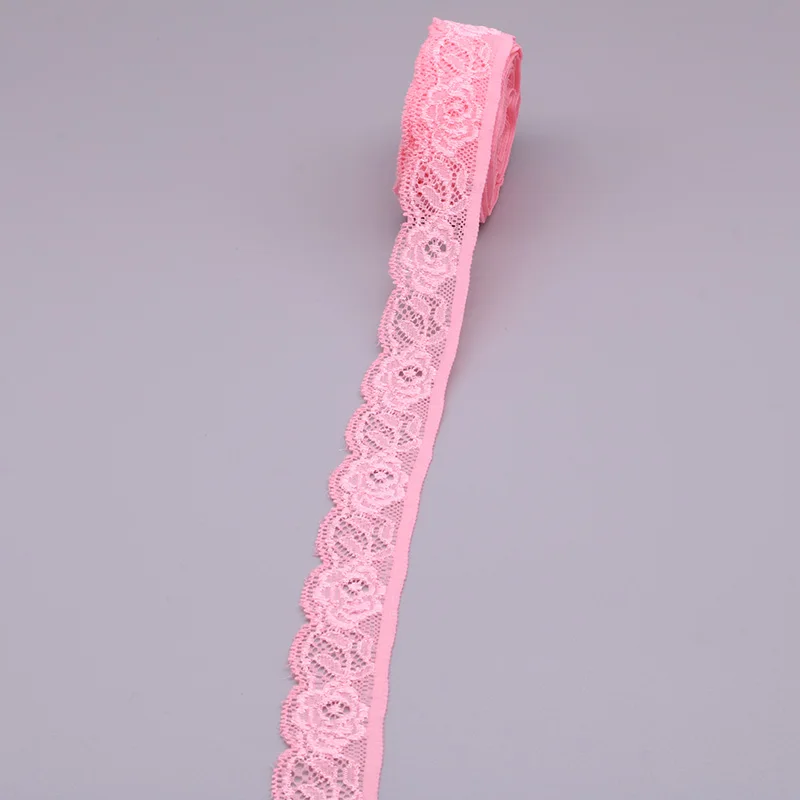 White Embroidered Elastic Lace Ribbon - 10 Yards of 25mm Trim for Sewing, Crafts, and Garment Accessories