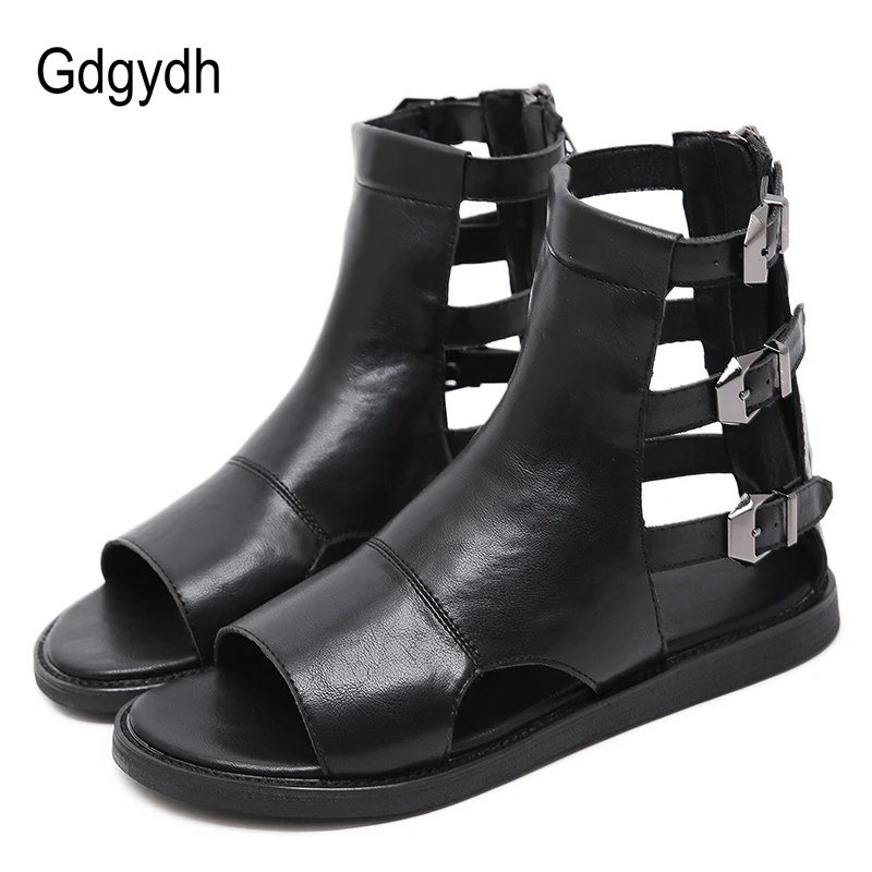 

Gdgydh Fashion Buckle Flat Sandals Summer Women Roman Style Open Toe Vintage European Flat Heels Gladiator Shoes Female Summer