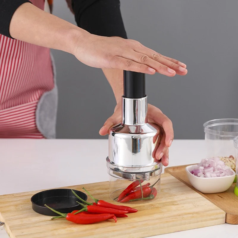 Hand Press Food Chopper Kitchen Chopper Manual Hand With Dehydration Basket  Stainless Steel Garlic Chopper Mincer For Onion