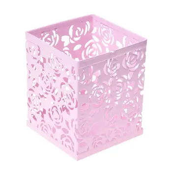 

Hollow Rose Flower Metal Pen Holder Organizer Office Desk Container Case