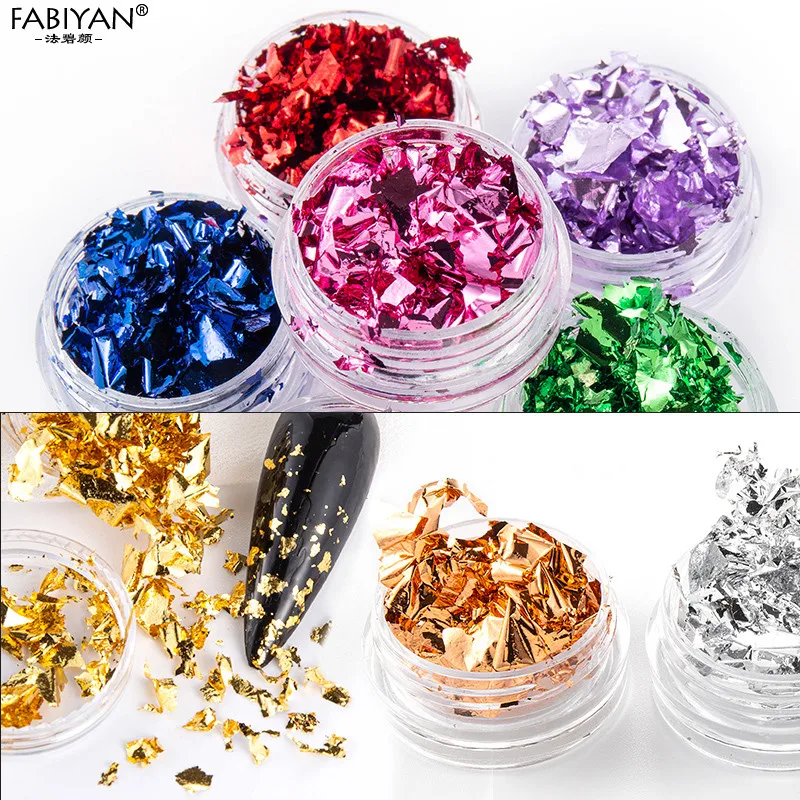 Gold Silver Copper Colorful Nail Art Foil Paper Sticker Decorations DIY Irregular 3D Glitter UV Gel Polish Tool 3/12Pcs | Красота и