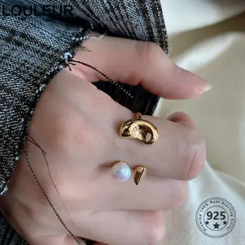 

LouLeur Design 925 Sterling Silver Ring Fashion Petal Pearl Rings Opened For Women Fashion Fine Jewelry Silver 925 Gifts