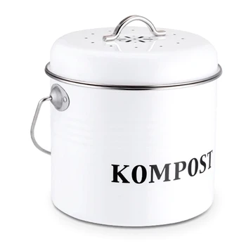 

Kitchen Compost Bin 5L Organic Homemade Trash Can Melons Leaves Iron Round Charcoal Filter Bucket DIY Garden Fertilizer