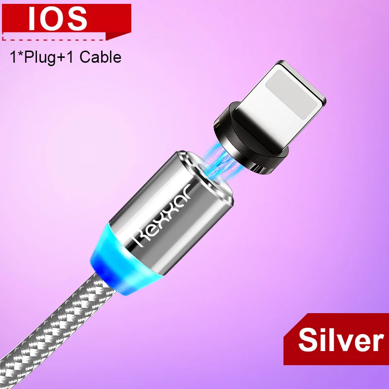 Магнитный кабель type C usb зарядный кабель Micro USB зарядное устройство для samsung Xiaomi iphone кабели для мобильных телефонов USB-C Магнитный шнур 1 м 2 м - Цвет: Silver Kit For ios