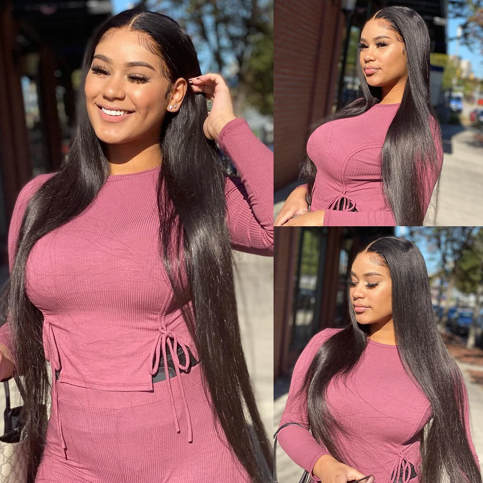 Bone Straight 250 Density 360 Lace Frontal Wigs Brazilian 30 Inch Lace Front Human Hair Wigs Pre-plucked Hairline With Baby Hair
