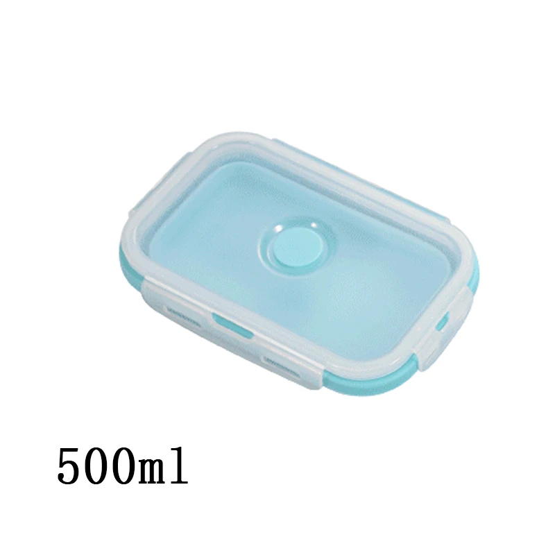 500ml blue Silicone Collapsible Lunch Box Food Storage Container Bento Microwavable Portable Picnic Outdoor Camping Lunch Box - Цвет: 500ml blue
