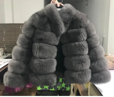 Light Grey Furealux Роскошная теплая шуба из натурального Лисьего меха с капюшоном, настоящие толстые меховые куртки, женские зимние модные шубы и куртки, горячая Распродажа - Цвет: Light Grey