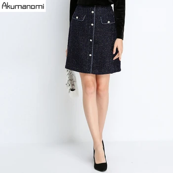 

Akuma 2019 Women Royal Blue Mini Skirt Plus Size 5xl Spring Casual Vintage Solid Button Pocket Skirt High Waist Lining Femininas