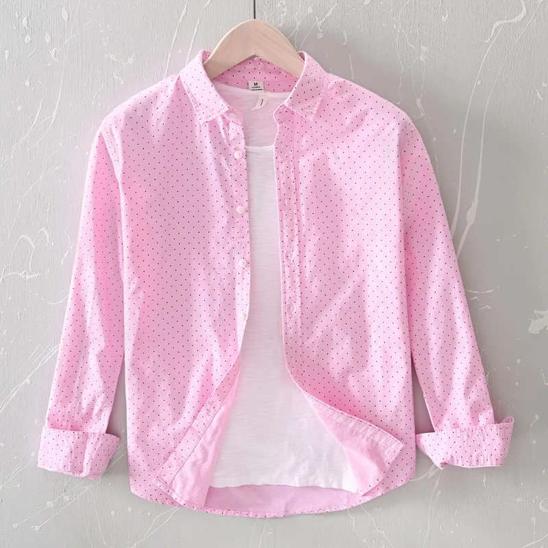 Pink Shirts Men Cotton Shirts New Design 's Brand Shirts Men Long