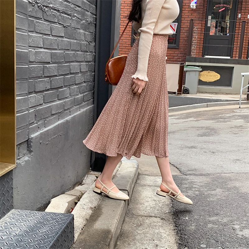 Faldas mujer moda плиссированная юбка в горошек женские весенние юбки средней длины женские юбки трапециевидной формы с высокой талией DV542