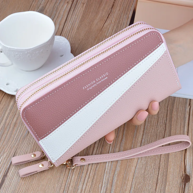 

Double Zipper Wallet Long Female Phone Clutch Bag Patchwork Panelled Big Capacity Purses Multifunctional Wallets dompet wanita.