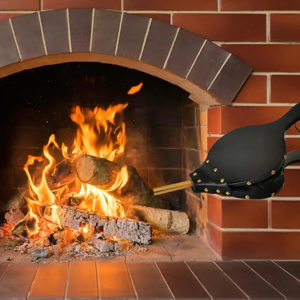 Newest Fireplace Bellows Button Wooden Air Blower Manual Fireplace Tool Accessories for Camping Barbeque Grill Chimney