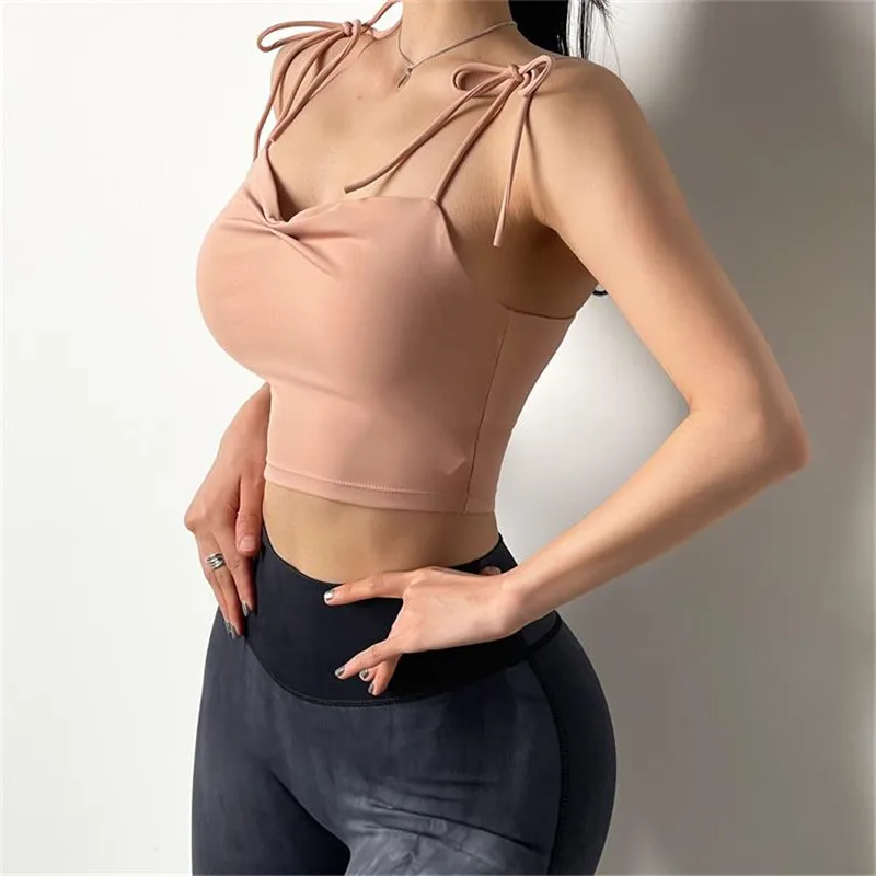 Crop tops sports bra beautiful strappy workout yoga vest women naked-feel wireless fitness bras padded push up athletic tops sport9s