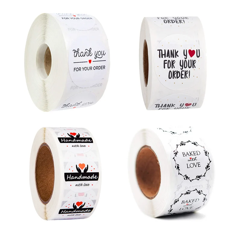 Thank You Stickers 500pcs/roll Handmade Sticker Circle Stationery thank you for your order Seal Labels thank you stickers