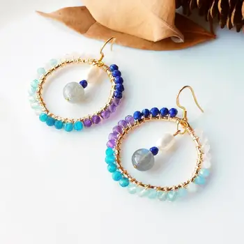

Lii Ji Genuine Apatite Amethyst Aquamarine Labradorite Freshwater Pearl Earrings 925 Sterling Silver 18K Gold Handmade Earrings