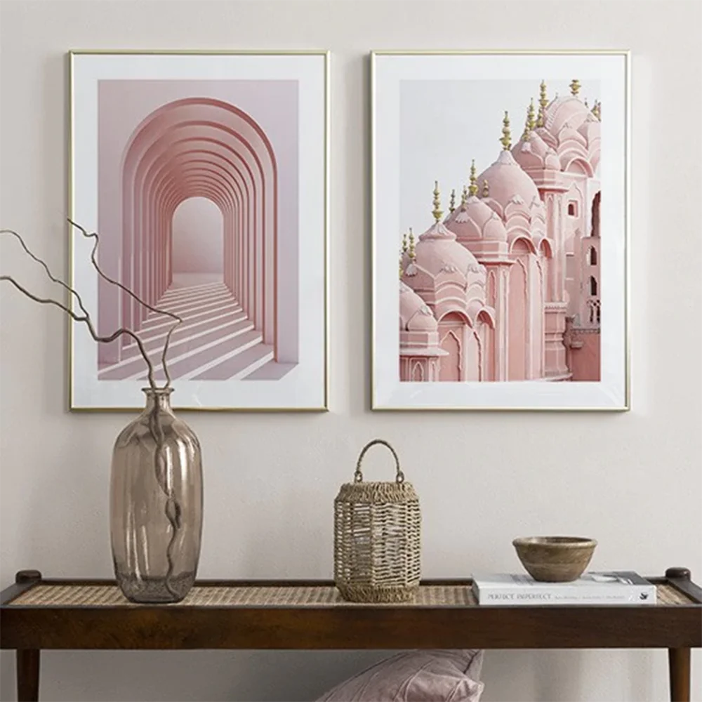 Pink-Style-Girl-Room-Decor-Art-Print-Painting-Archway-Hawa-Mahal-Palace-HD-Posters-Rose-Grape