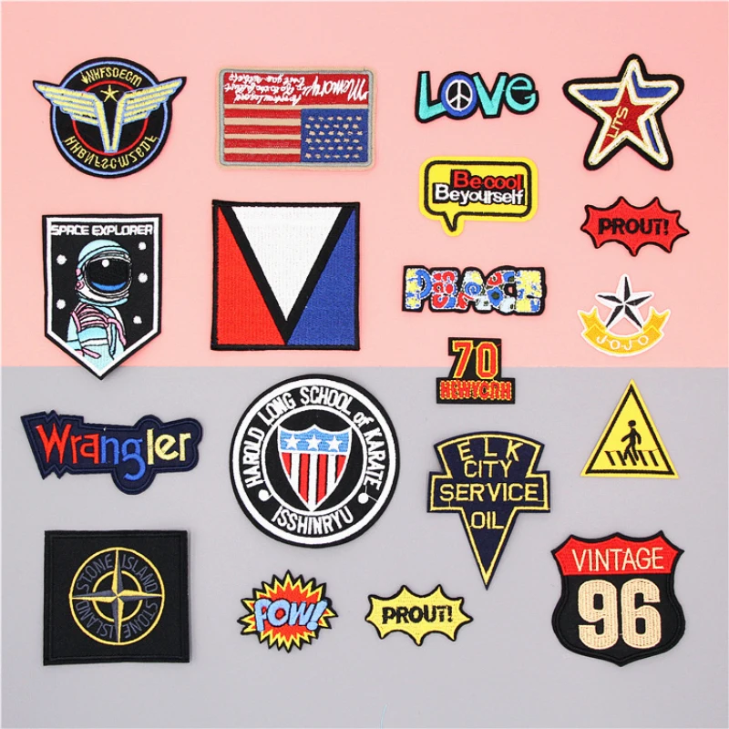 20pcs Random Mix DIY Cartoon Pattern Iron-On Patches Embroidery Cloth Chapter Decorative Stickers scrapbook - Цвет: 20pcs