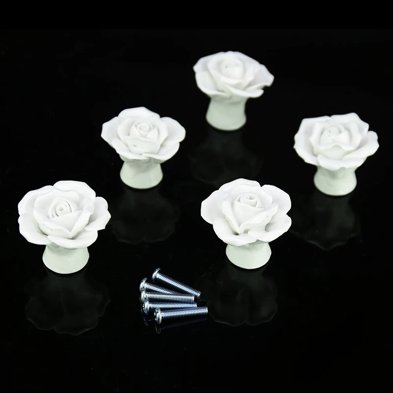 

Hot Sale Drawer Knob Furniture Handles White Ceramic Rose Knob 5 Piece
