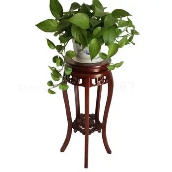 

Solid wood flower stand mahogany elm green bonsai living room single European flower shelf indoor Chinese