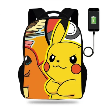 

Cute Pokemon Printed School Backpacks Pikachu Schoolbag Preschool Backpack USB School Bag Pokemon Go Children Bagpack